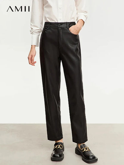 Amii Faux-Leather Slim-cut Ankle Pants