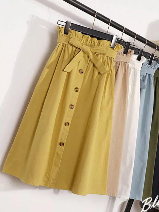 Cotton-Blend Button-Down Knee-Length Skirt
