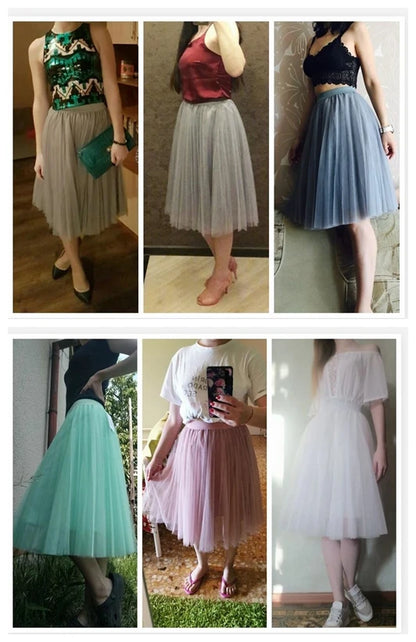 Tulle Pleated Midi Skirt