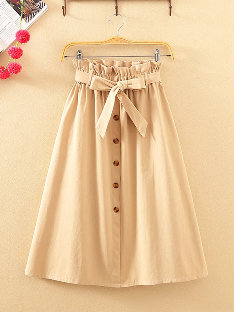 Cotton-Blend Button-Down Knee-Length Skirt