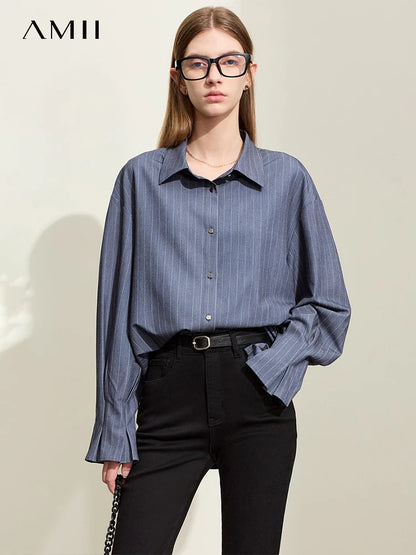 Amii Long-Sleeved Pinstriped Oxford Shirt