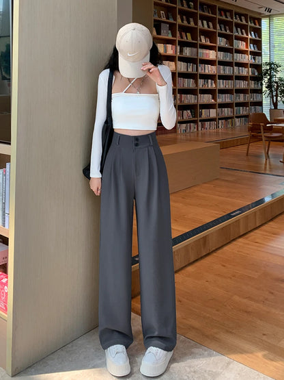 High-Waist Wide-Leg Broadcloth Trousers