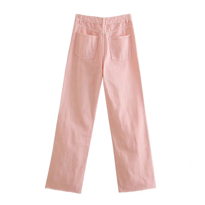Straight-Leg Frayed Hem Pants