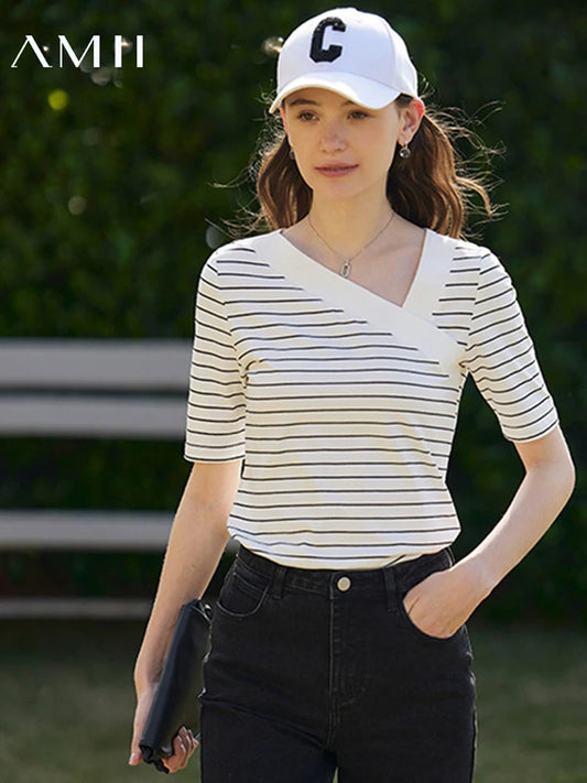 Amii Cotton Asymmetrical Short-Sleeved Top