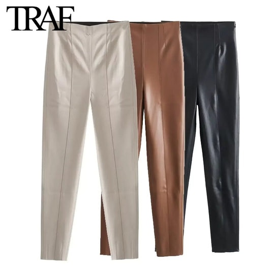 Traf Faux-Leather Pencil Trousers