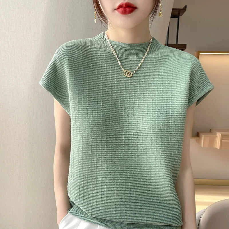 Beliarst Cap-Sleeved Cotton-Knit Blouse