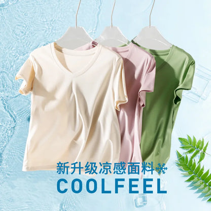 Short-Sleeved Cotton Silk V-Neck Top