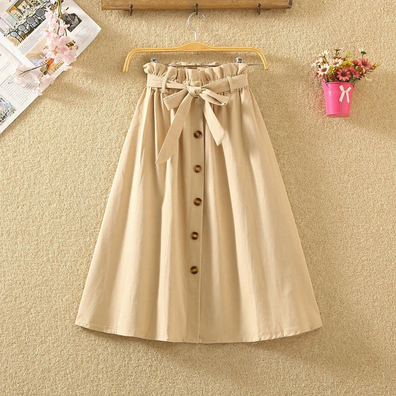 Cotton Paper Bag Waist Midi Skirt