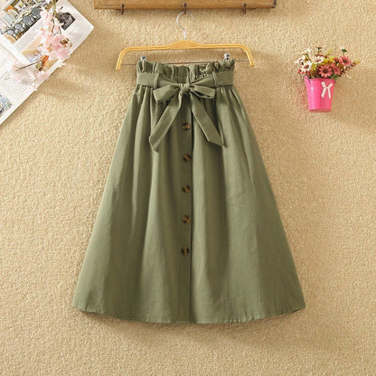 Cotton Paper Bag Waist Midi Skirt