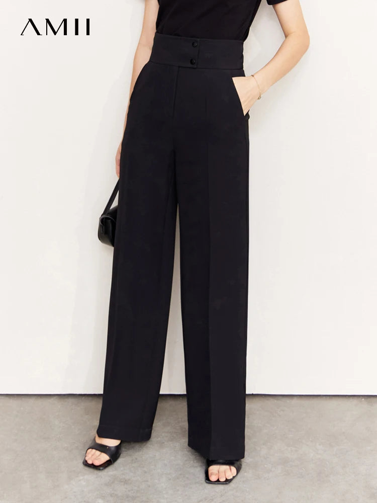 Amii Twill Wide-Leg Stretch Trousers