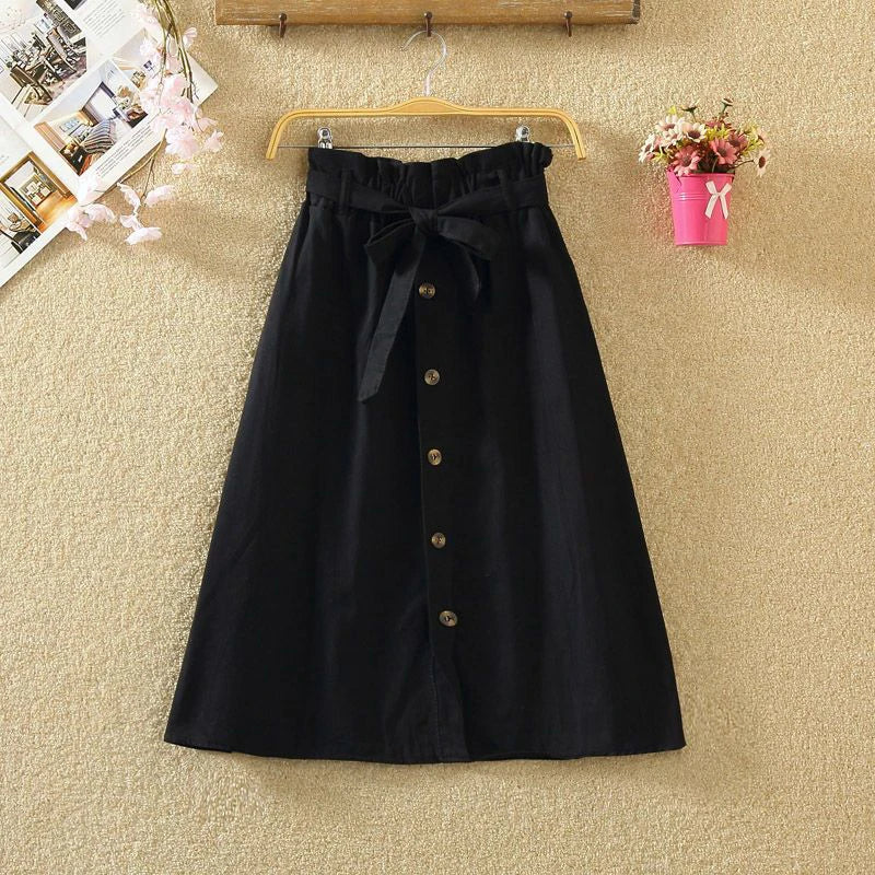 Cotton Paper Bag Waist Midi Skirt