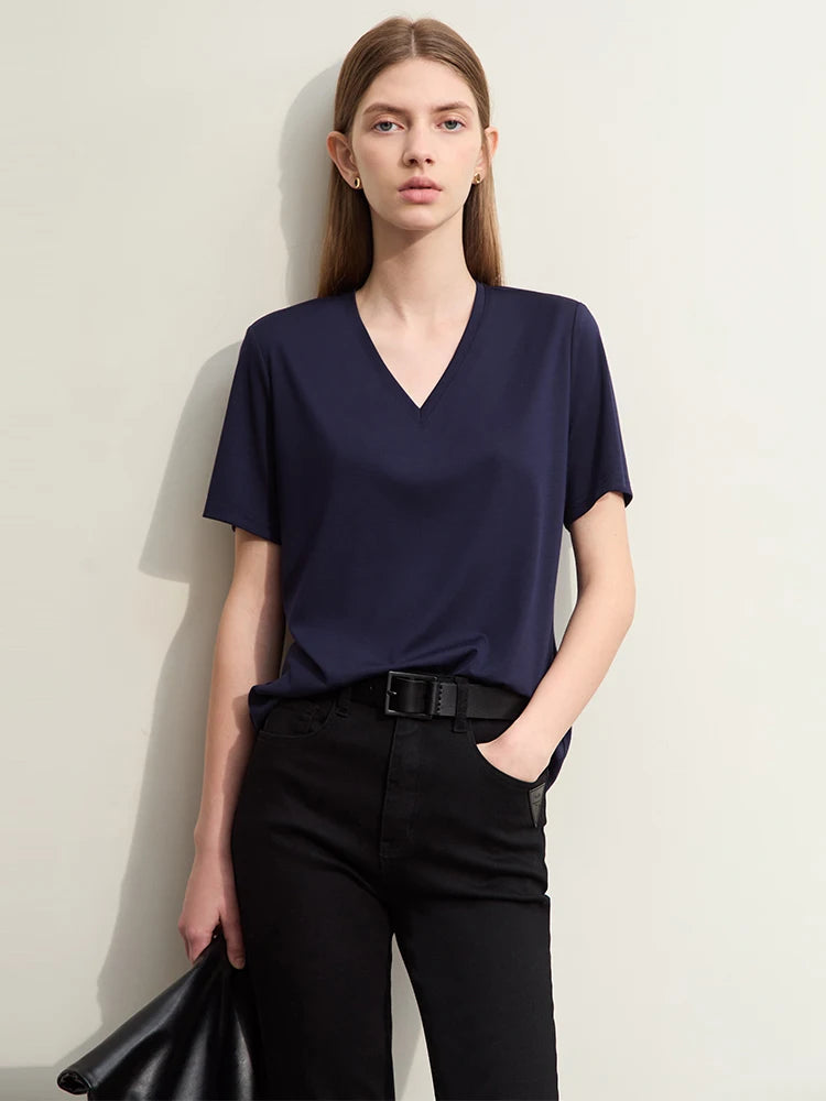 Amii Viscose V-Neck Short-Sleeved Shirt