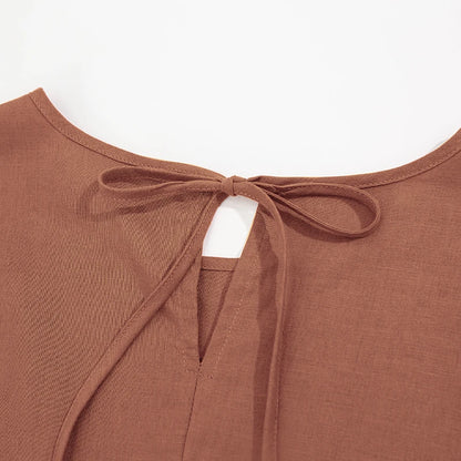 Vintage Cotton Linen Midi Pocket Dress
