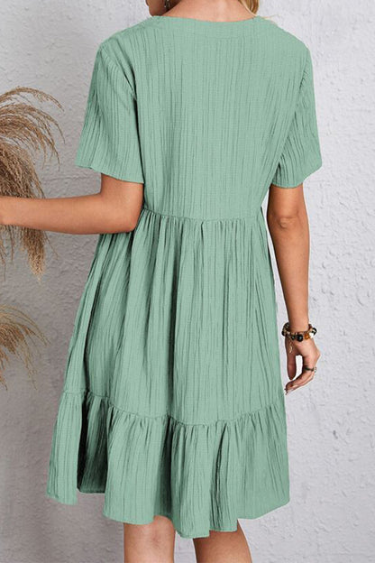 Cotton V-Neck Short-Sleeved Dress