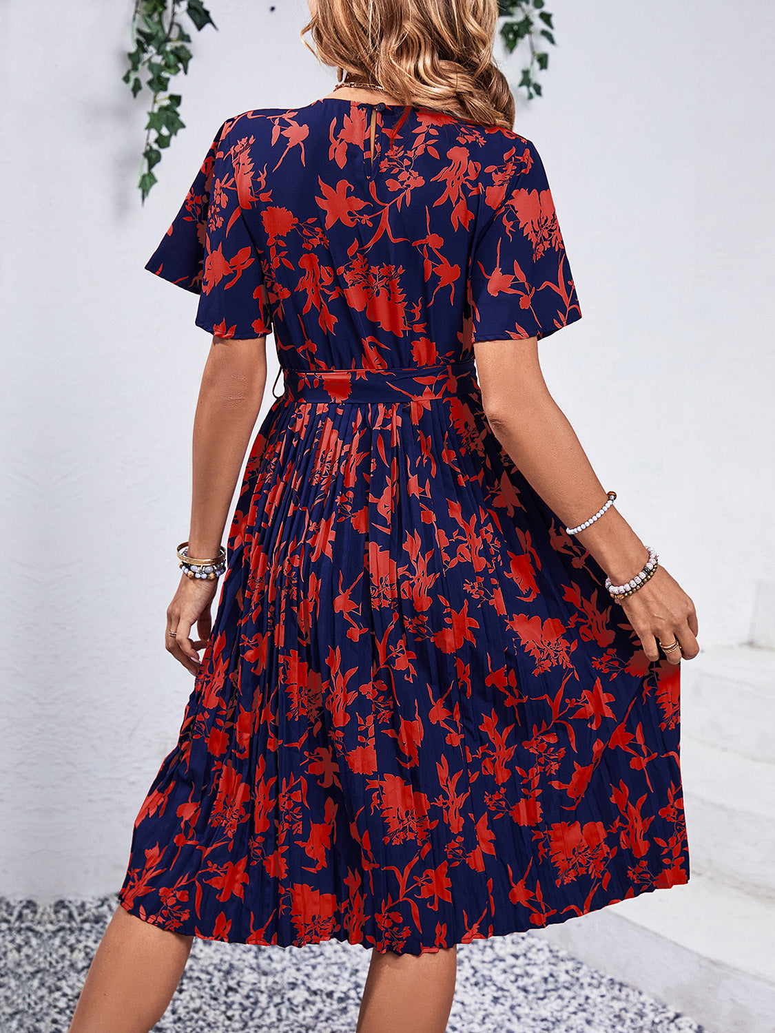 Printed Short-Sleeved Midi Dress