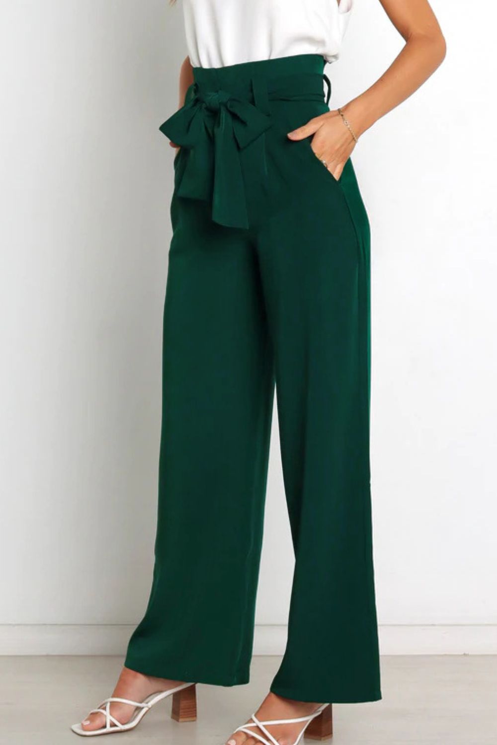 Paperbag-Waist Wide Leg Pants