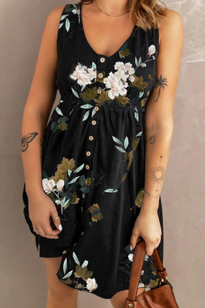 Double Take Printed Sleeveless Magic Dress with Pockets