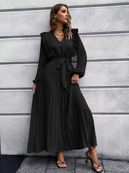 Pleated Ruffle Maxi Dress