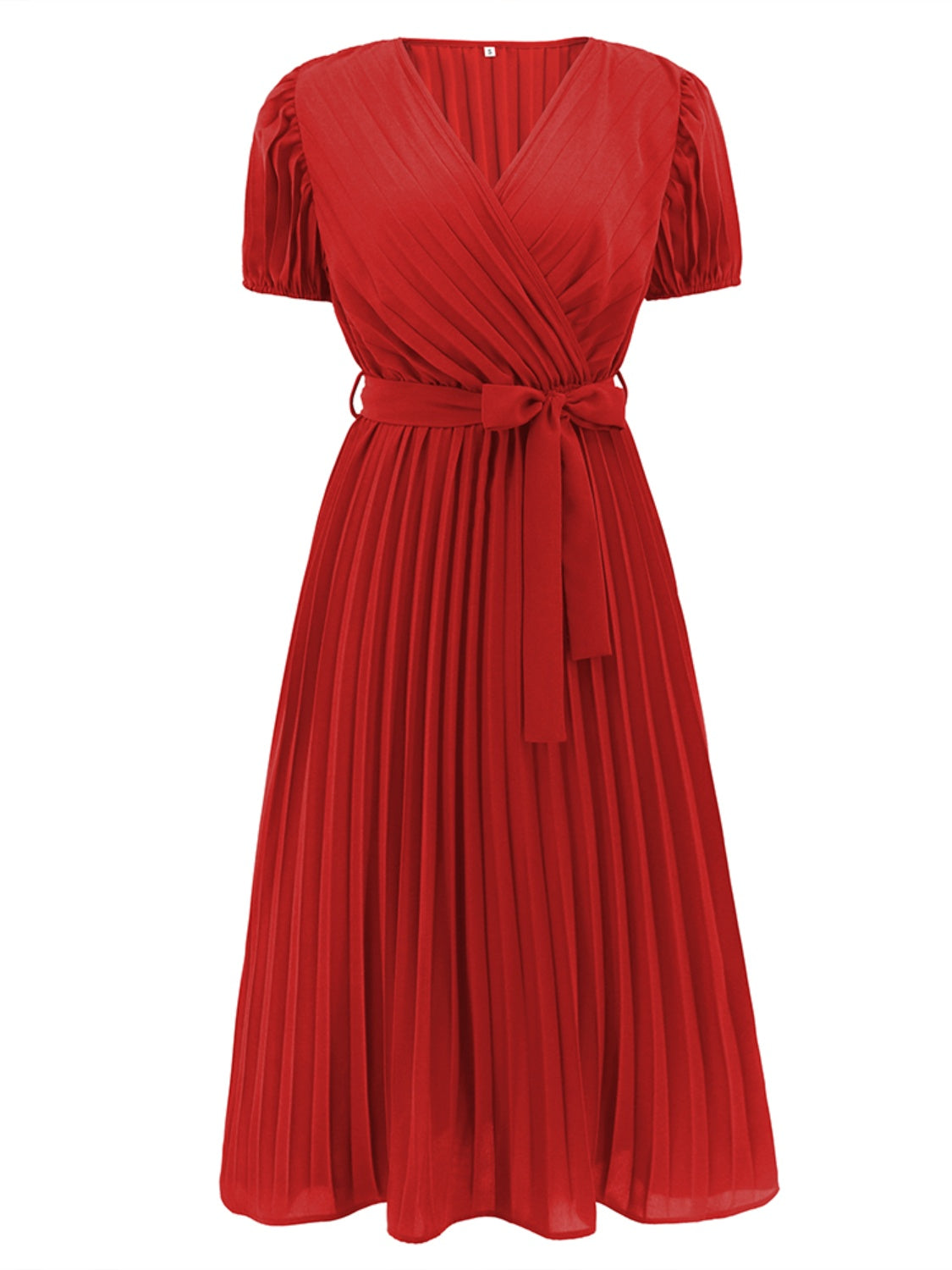 Pleated Short-Sleeved Midi Dress