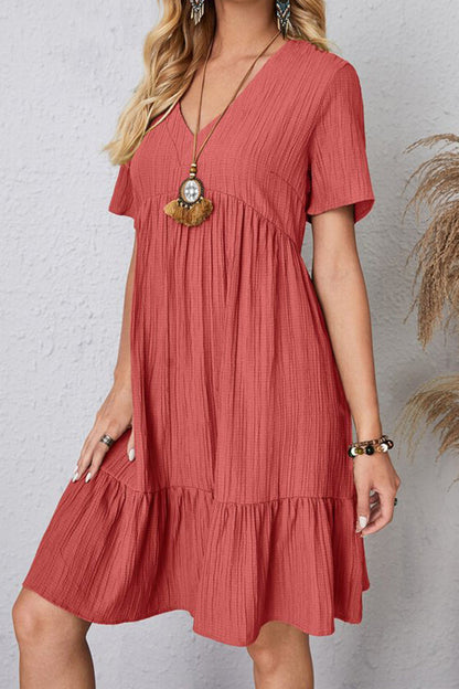 Cotton V-Neck Short-Sleeved Dress