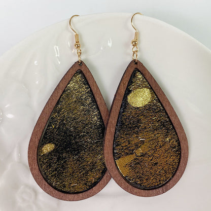 Wooden Teardrop Animal-Print Earrings