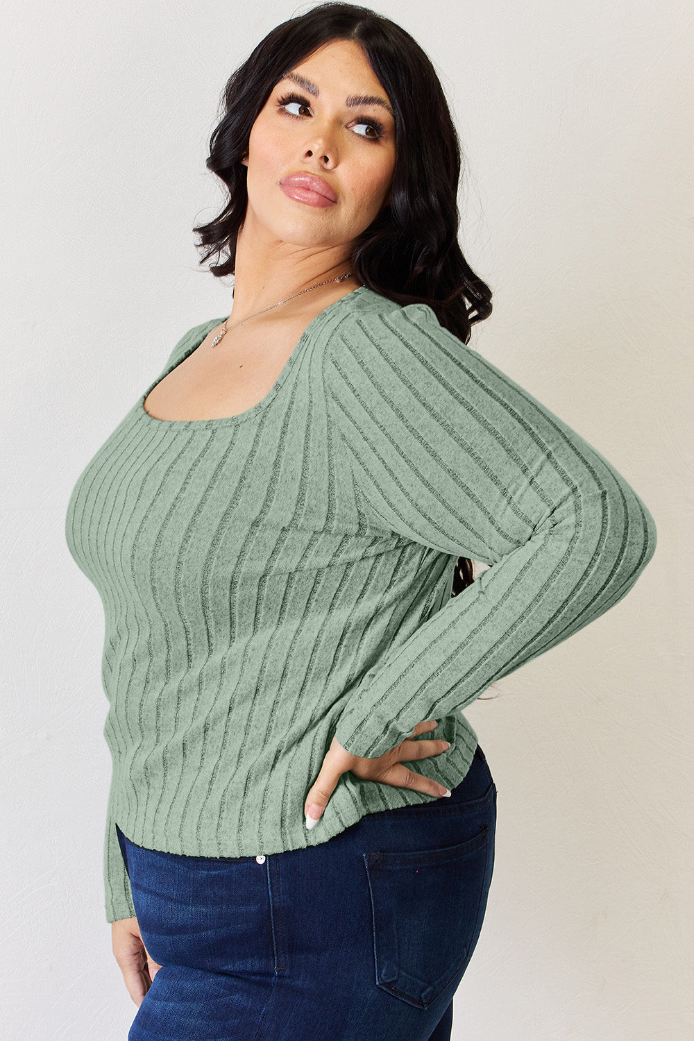 Basic Bae Long-Sleeved Ribbed Shirt