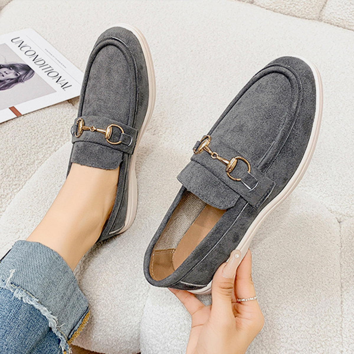 Suede Buckle Loafers