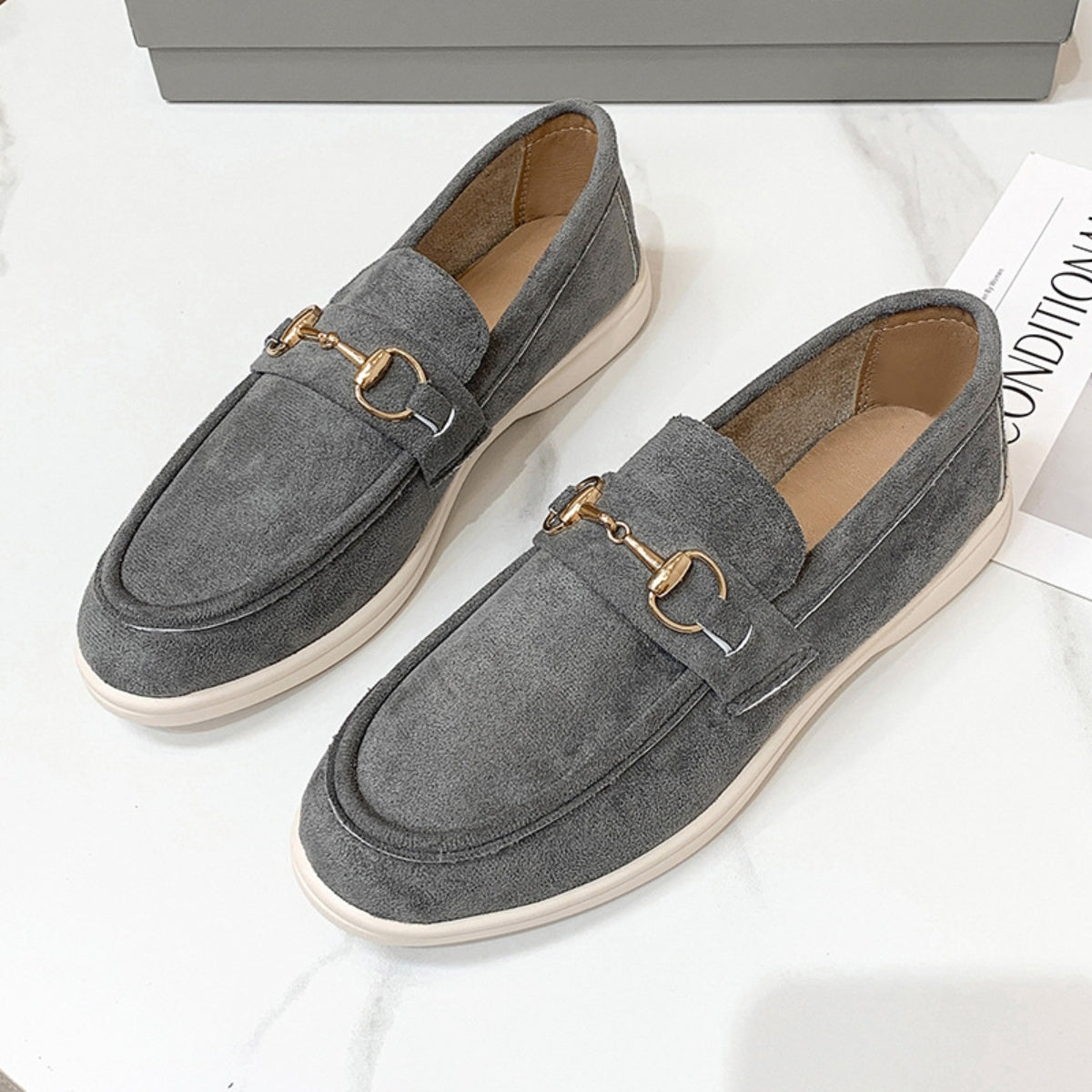 Suede Buckle Loafers