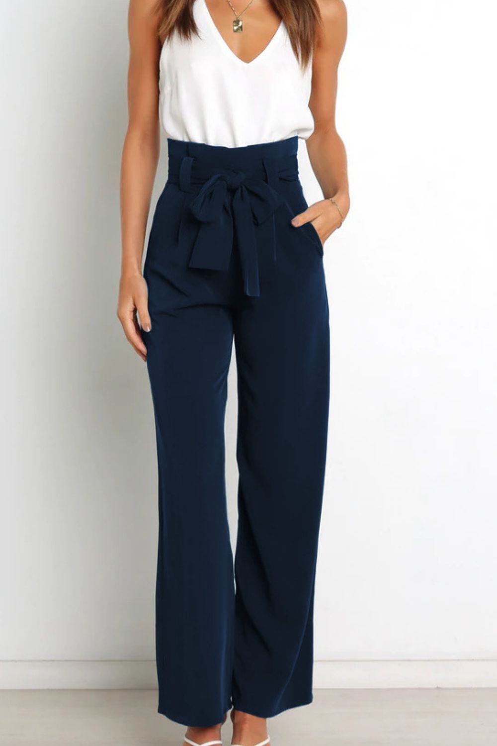 Paperbag-Waist Wide Leg Pants