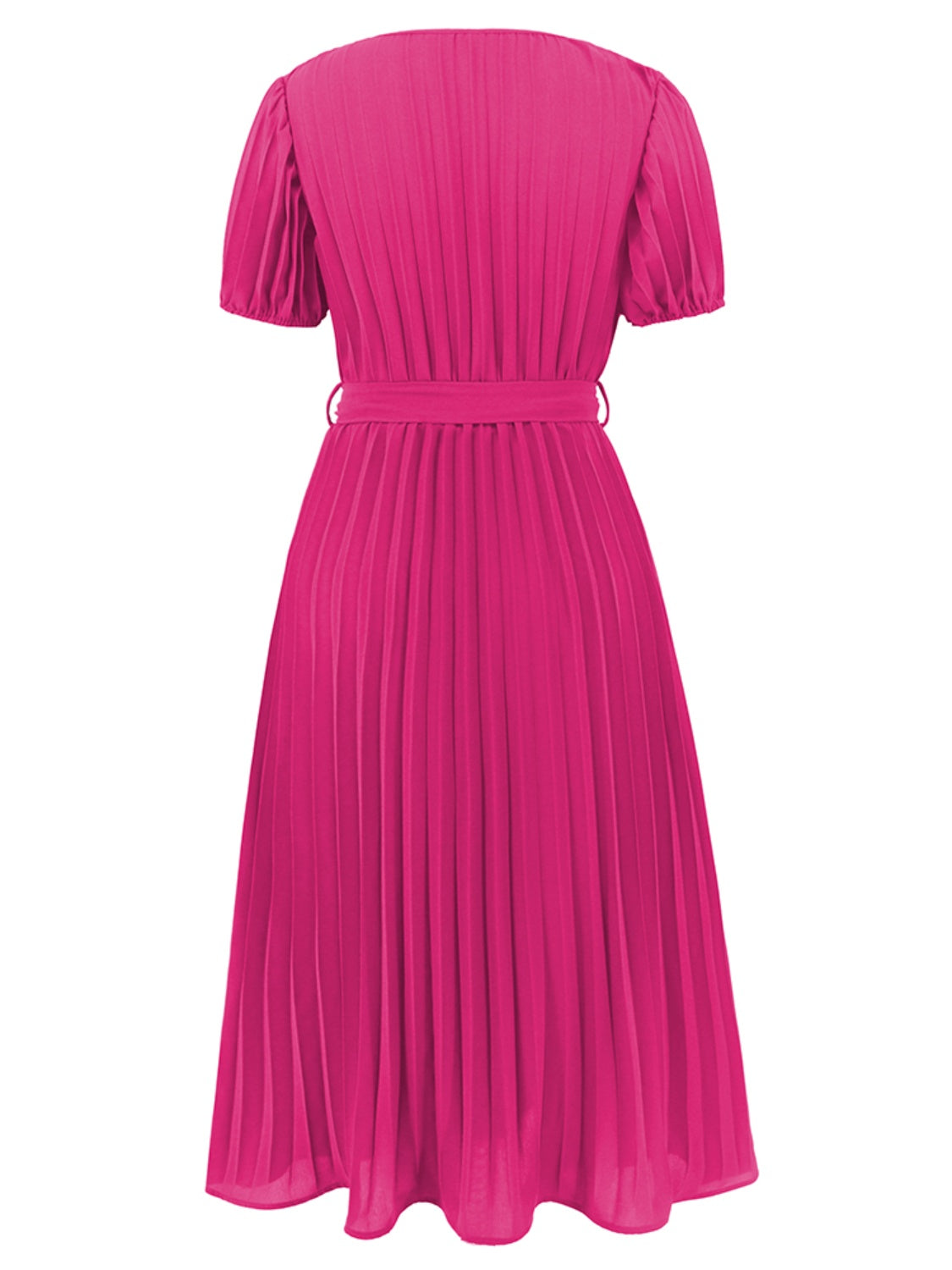 Pleated Short-Sleeved Midi Dress