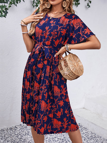 Printed Short-Sleeved Midi Dress