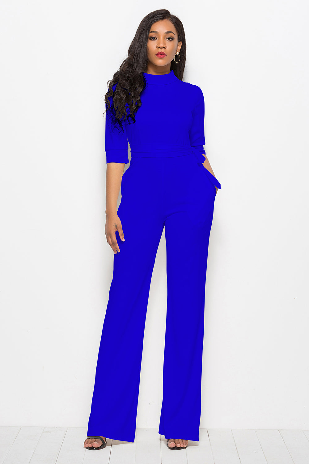 Mock-Neck Tie-Waist Jumpsuit