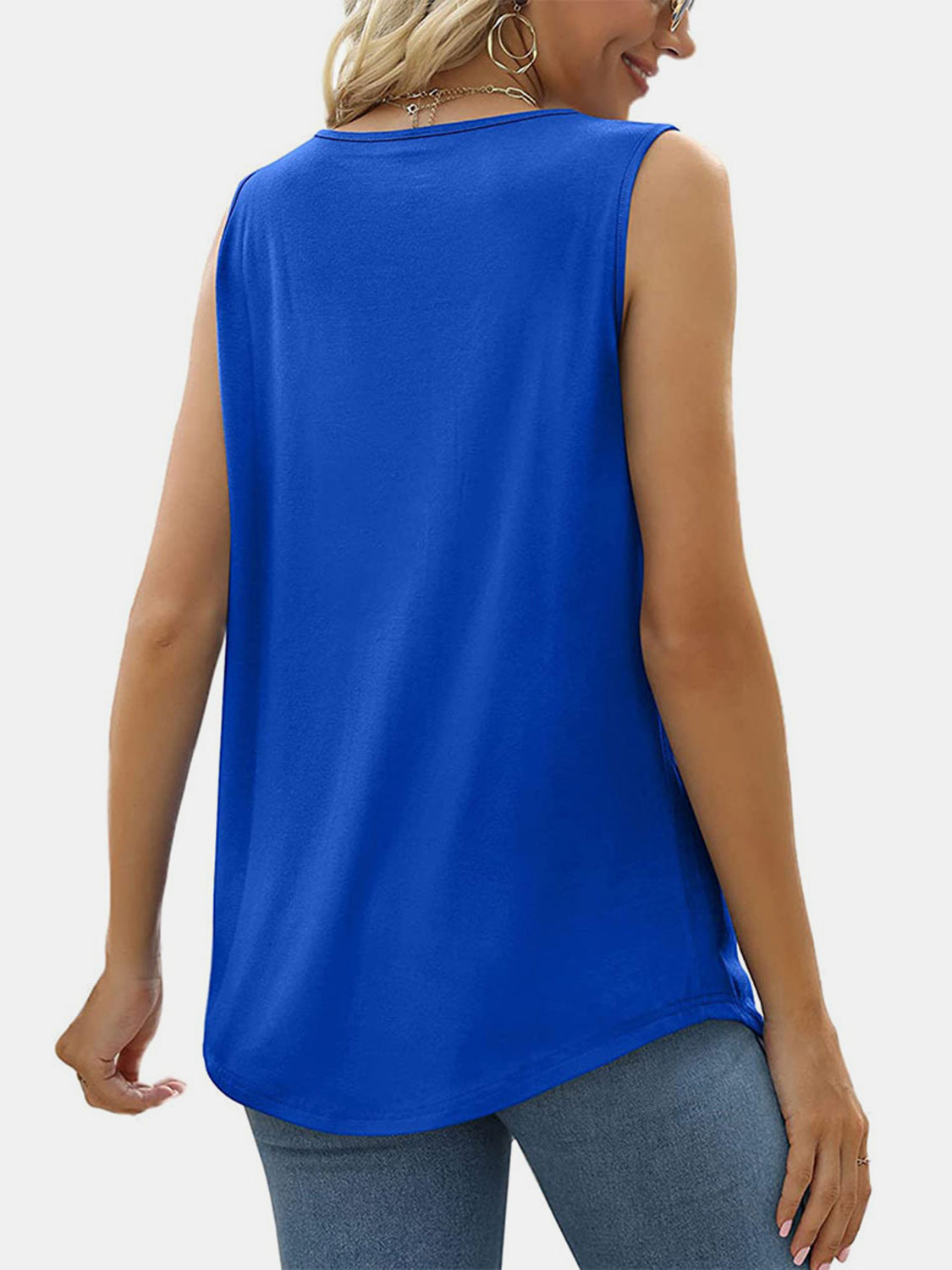 Ruched Square Neck Sleeveless Blouse