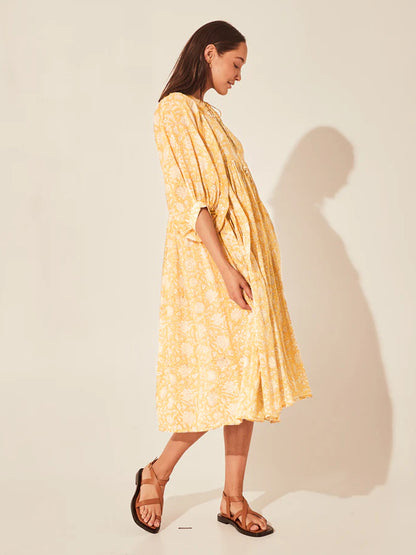 Printed Floral Lantern Sleeve Dress