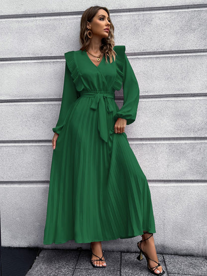 Pleated Ruffle Maxi Dress