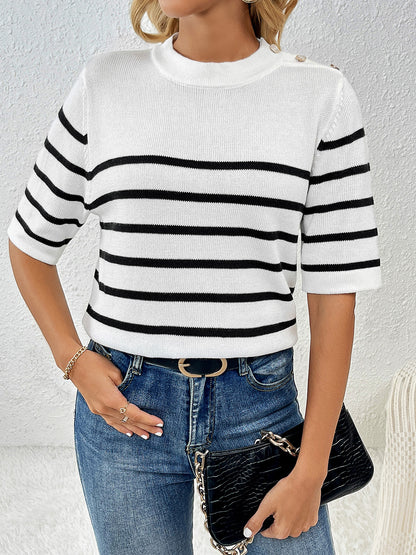 Striped Round Neck Half Sleeve Knit Top