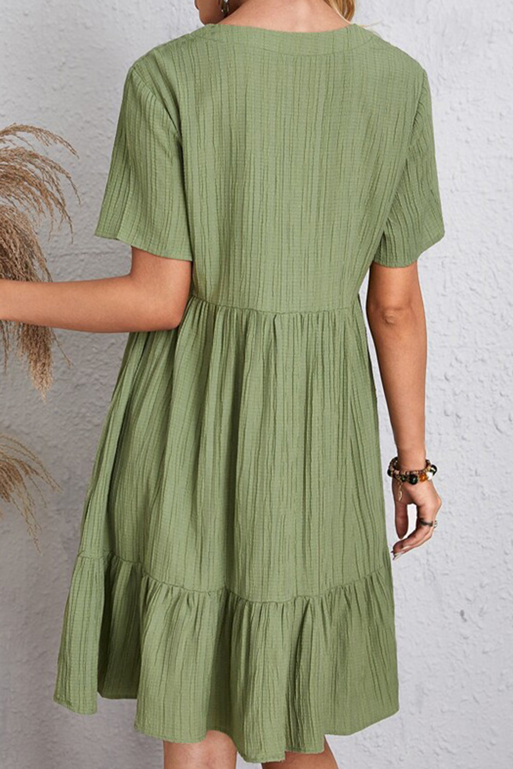 Cotton V-Neck Short-Sleeved Dress