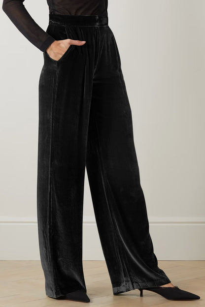 Double Take Velour Pants with Pockets