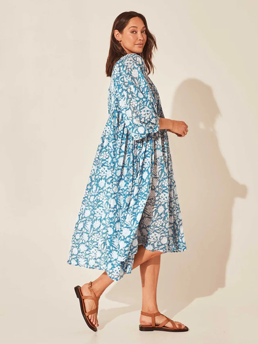 Printed Floral Lantern Sleeve Dress