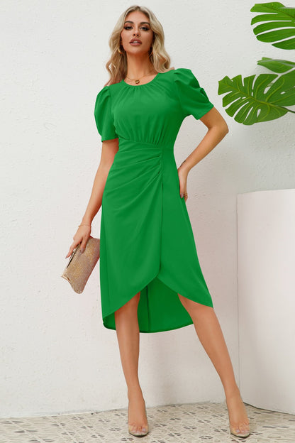 Puff-Sleeved Knee-Length Dress