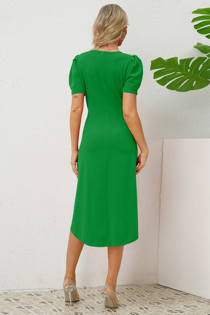 Puff-Sleeved Knee-Length Dress