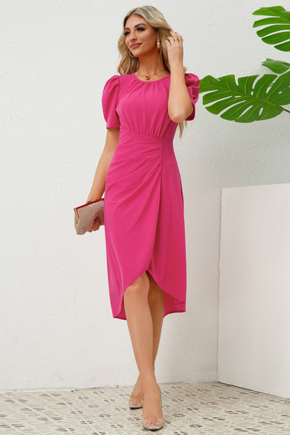 Puff-Sleeved Knee-Length Dress