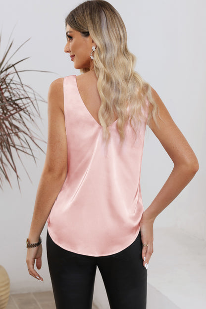 Satin Sleeveless V-Neck Blouse