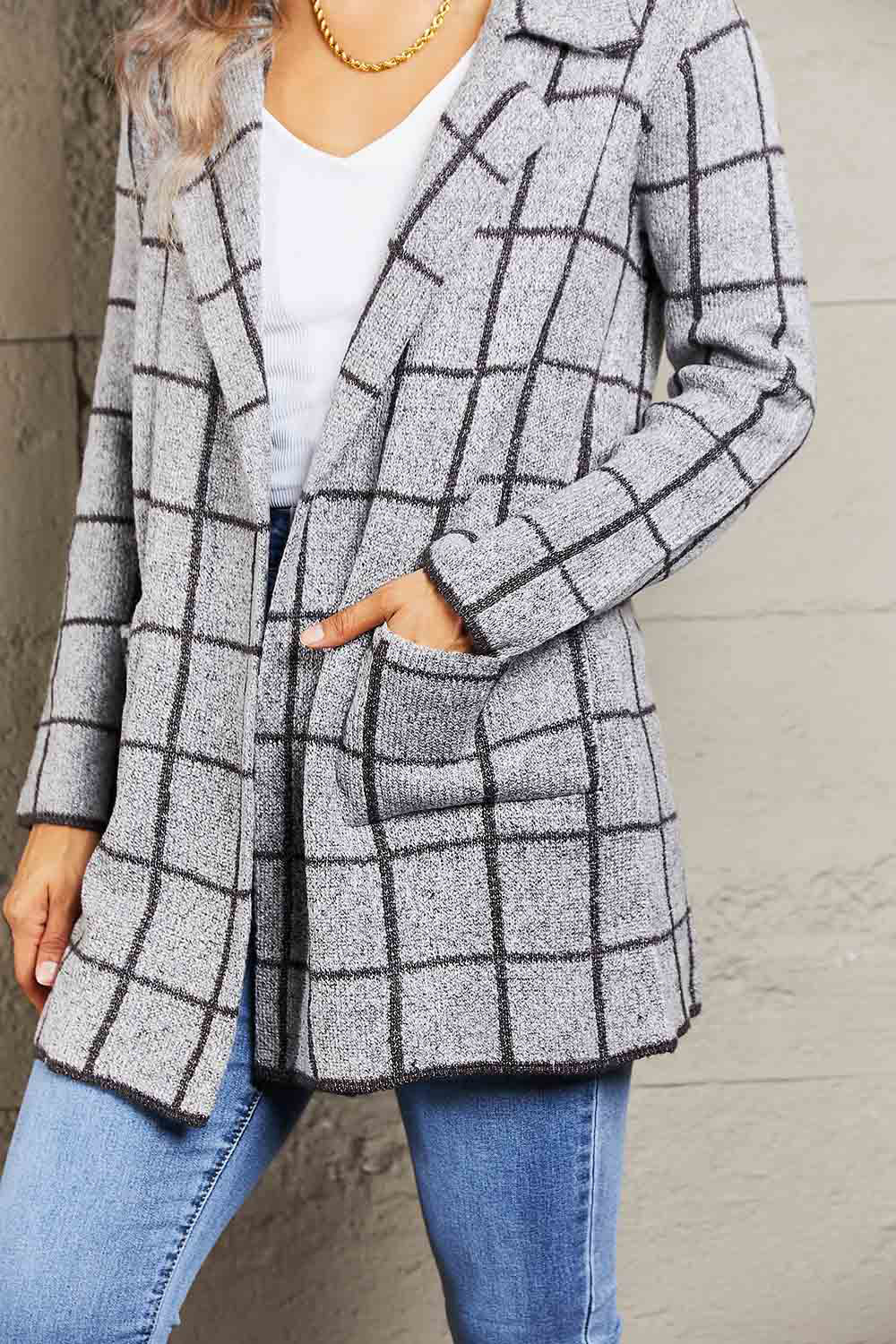 Double Take Plaid Jacket with Pockets