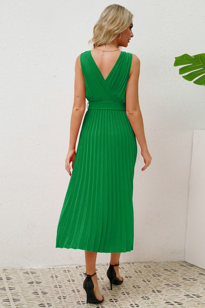 Sleeveless Pleated V-Neck Dress