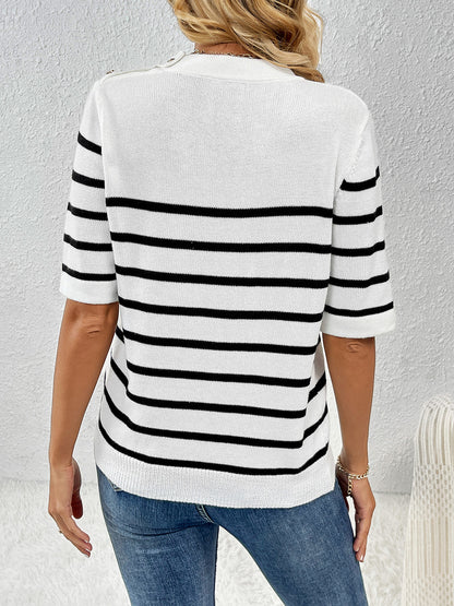 Striped Round Neck Half Sleeve Knit Top