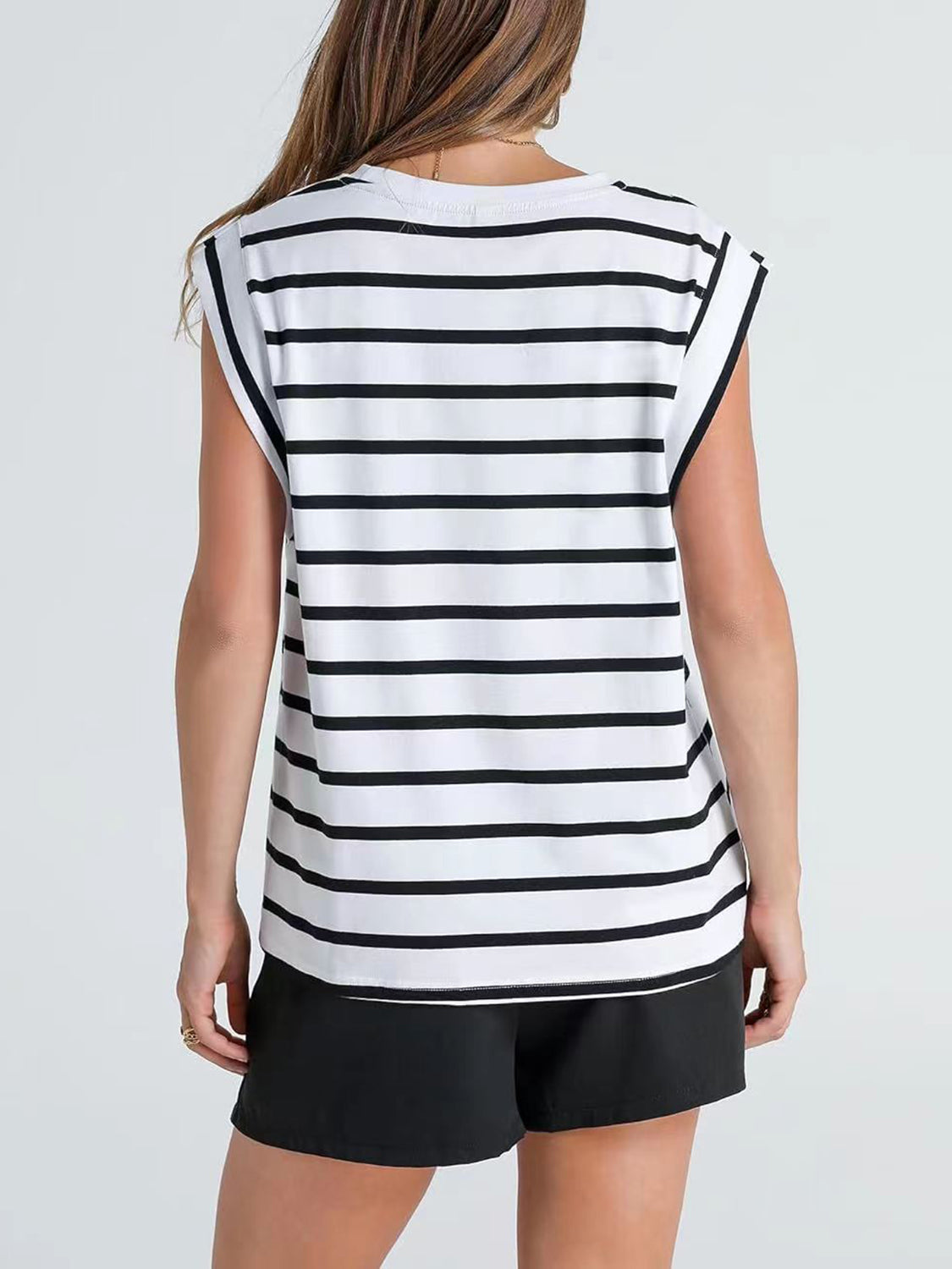 Striped Cap-Sleeve Blouse