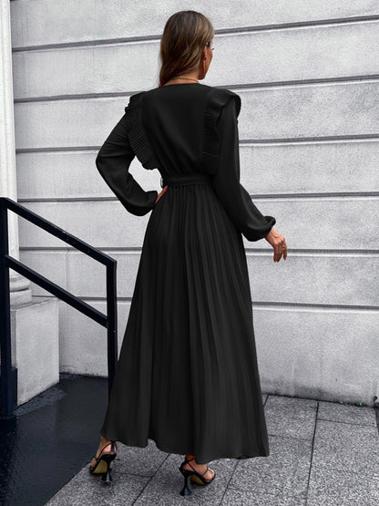 Pleated Ruffle Maxi Dress