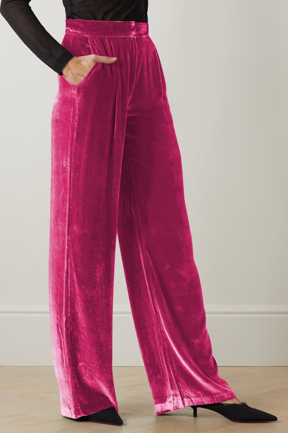 Double Take Velour Pants with Pockets