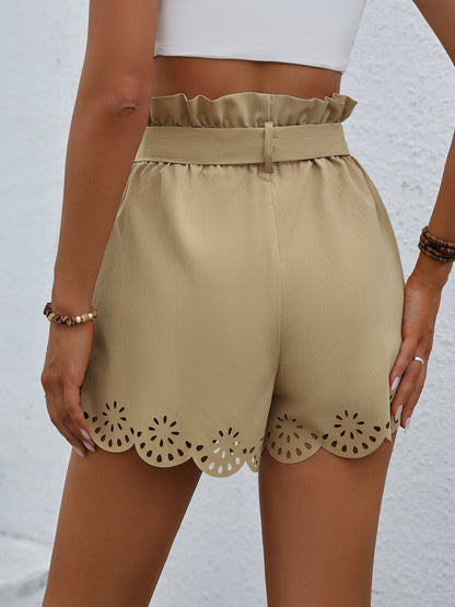 Paperbag-Waist Scalloped-Hem Shorts